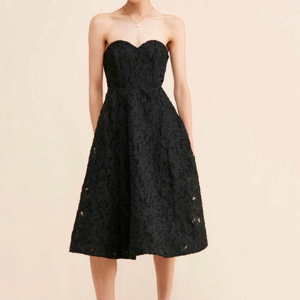 Anthropologie Black Lace Strapless Midi Dress - Picture 4 of 5